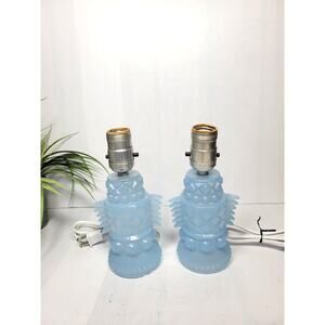 Vintage Blue Glass Boudoir Lamps, Art Deco Style (Chips)